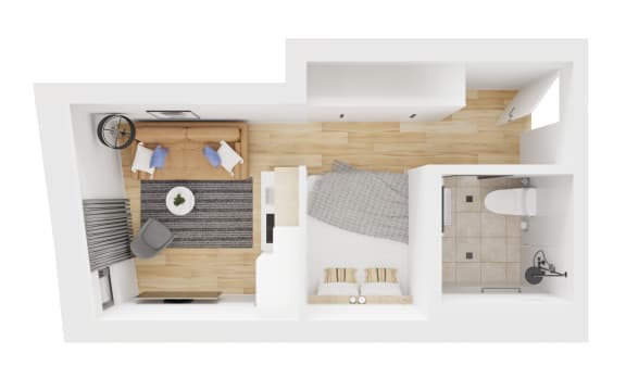 a floor plan of a bedroom with a bathroom and a living room