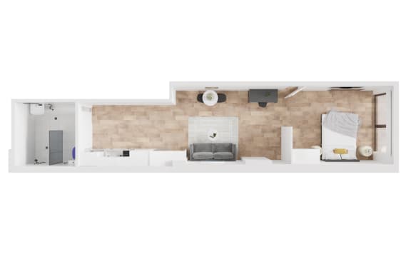 a floor plan of a house with a bedroom and a living room