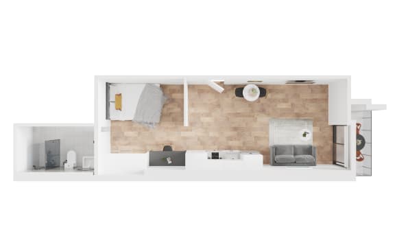 a floor plan of a house with a bedroom and a living room