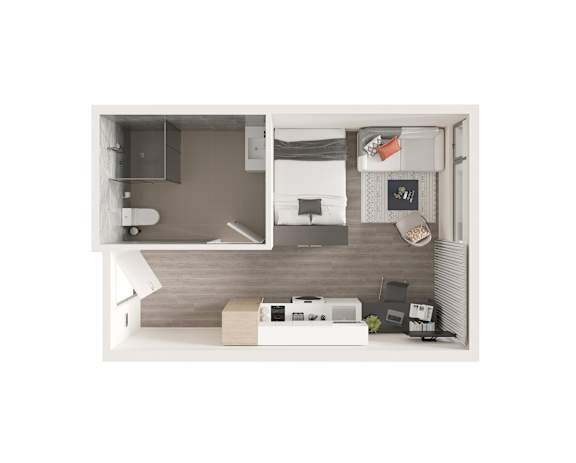 A modern kitchen with a refrigerator, sink, and oven.