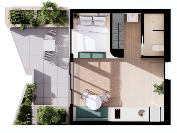 a floor plan of a house with a bedroom and a bathroom