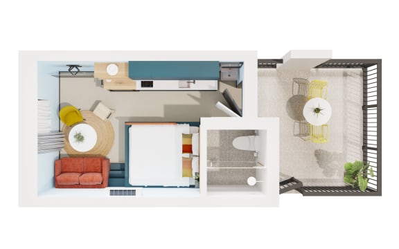 a floor plan of a small apartment with a bathroom and a bedroom