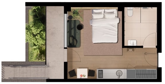 a floor plan of a house with a bedroom and a bathroom