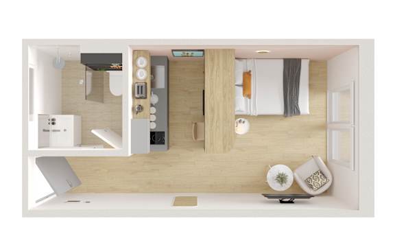A modern bathroom with a sink, mirror, and towel rack.