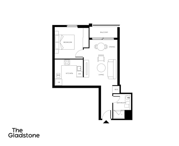 A black and white image of a floor plan for a two bedroom apartment.