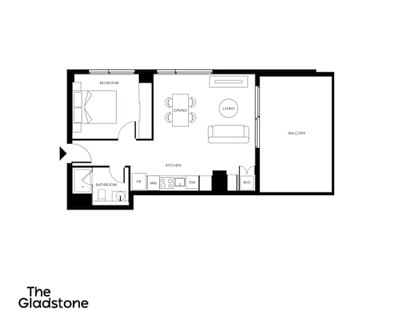 A floor plan of a house layout with a balcony.