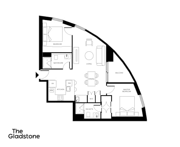A black and white image of a floor plan for a residence.