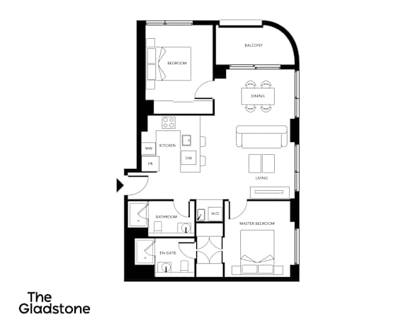 A black and white image of a floor plan for a residence.