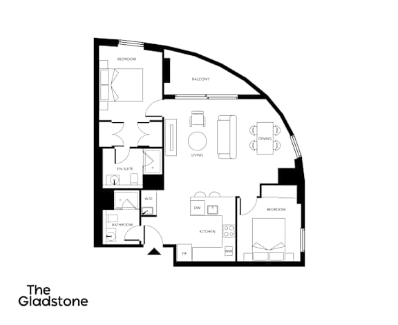 A black and white image of a floor plan for a property called The Gladstone.
