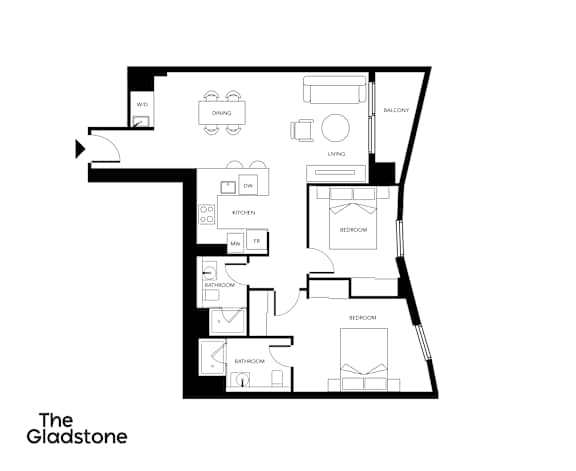 A black and white floor plan of a house layout.