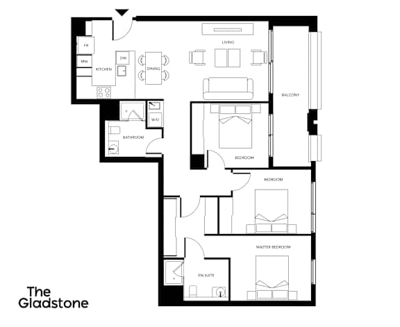 A black and white floor plan of a house layout.