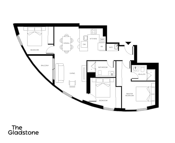 A black and white floor plan of a house layout.