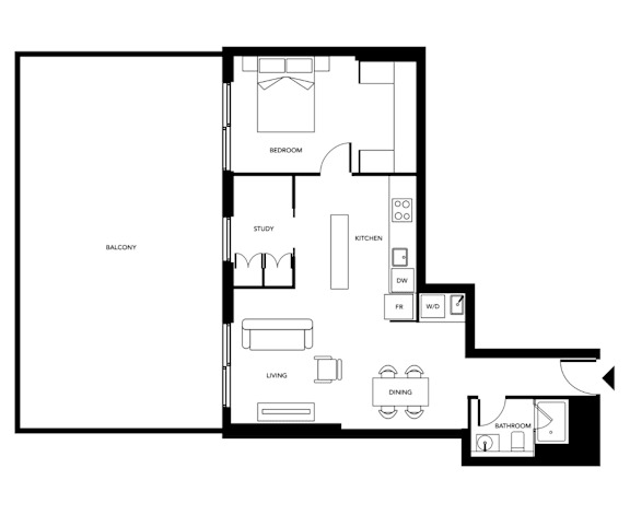 A black and white image of a house floor plan.