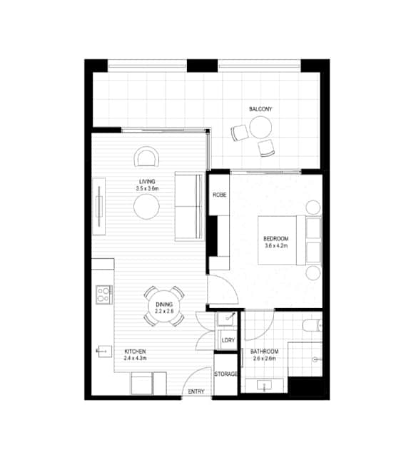 A black and white floor plan of a house with labeled rooms.