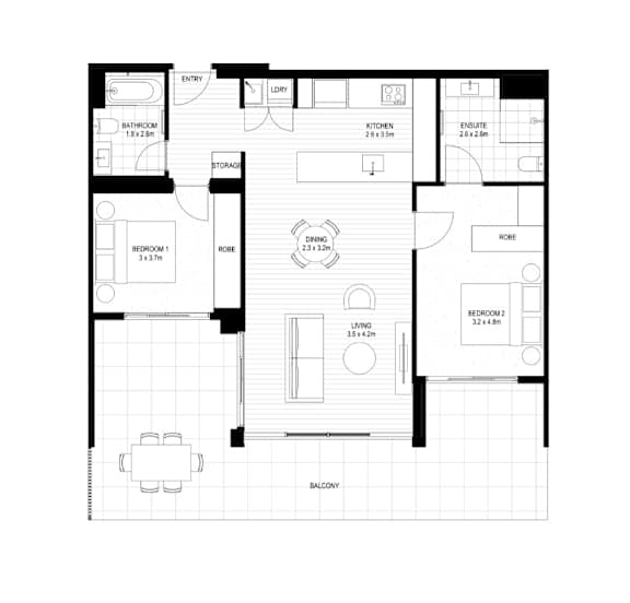 A black and white floor plan of a house with labeled rooms.