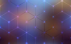 a red and blue background with a geometric pattern