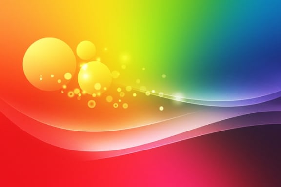 a colorful background with a rainbow and circles