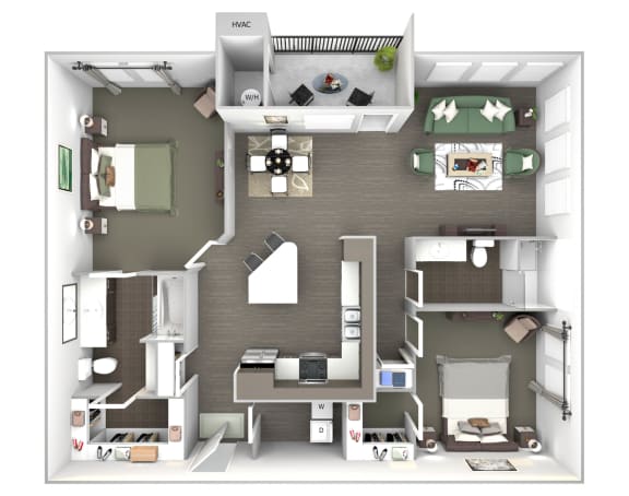 2 Bedroom Cabin 3D Floor Plan