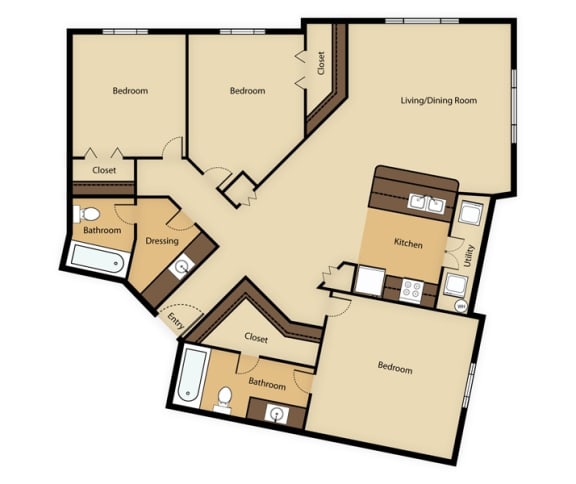 a schematic floor plan of a two story residence with two bedrooms and a living room