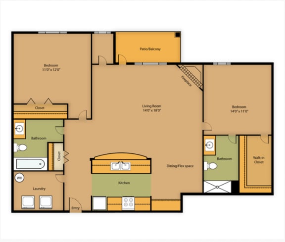 a floor plan of a two bedroom apartment at the preserve apartments in walnut creek, ca