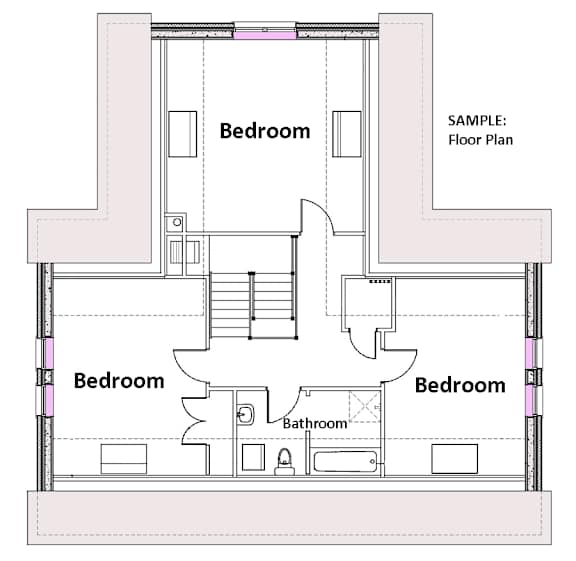 A floor plan shows a house layout with four bedrooms and a bathroom.