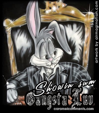 A cartoon image of a rabbit in a suit sitting in a chair with the text "Showin Sum" and "Ginsta LUW" written on it.
