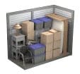 A 3D image of a room with furniture and boxes, possibly for storage or moving purposes.