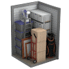 A carton of milk is on a shelf in a storage room.