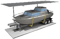 A boat is being towed on a trailer.