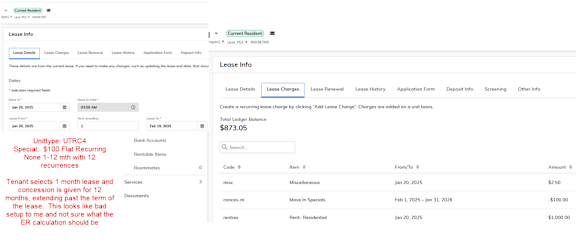 A screenshot of a lease information page with a table showing lease details.