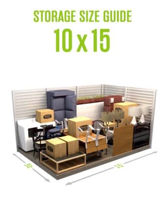 A storage size guide for 10x15 is displayed.