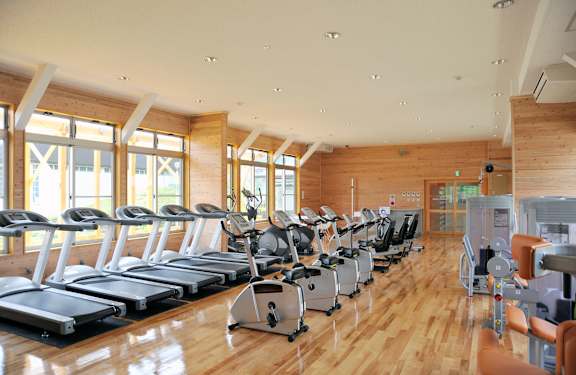 A gym with treadmills and exercise equipment.