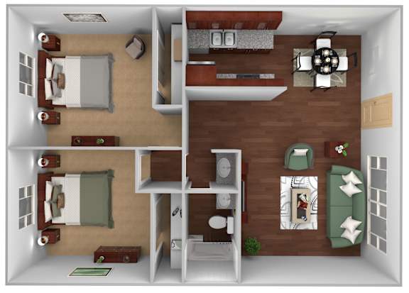 a 1 bedroom floor plan with a bathroom and a living room