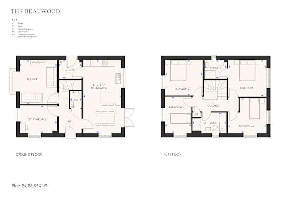 A floor plan for a property called The Beauwood is displayed, showing the layout of the ground floor and first floor with labeled rooms and areas.