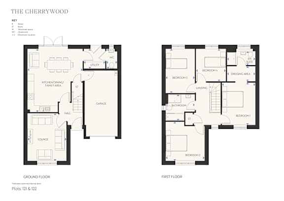 A floor plan of a house named The Cherrywood showing the layout of the ground and first floor.