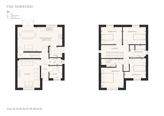 A floor plan of a house named The Norwood is displayed with two different layouts.