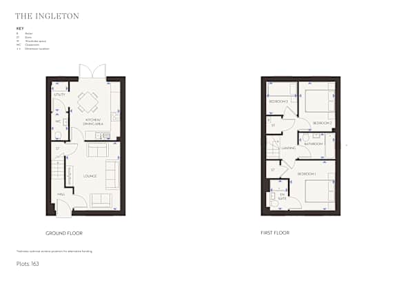 A floor plan of a two-story building with labeled rooms.