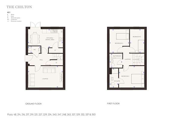 A floor plan of a house with two bedrooms and a bathroom.