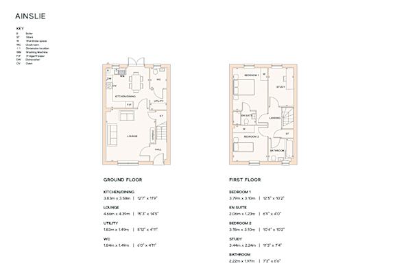A floor plan of a house with two bedrooms and a bathroom.