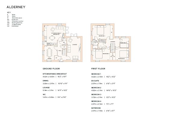 A floor plan for a property named Alderney, showing the layout of the ground and first floors.