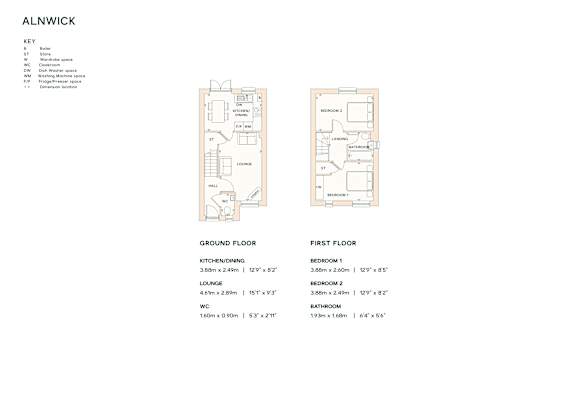 A floor plan for a property named Alnwick is displayed, showing the layout of the ground and first floor.