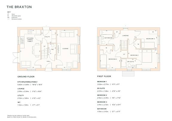 A floor plan for a property called The Braxton, showing the layout of the ground floor and first floor with labeled rooms and dimensions.