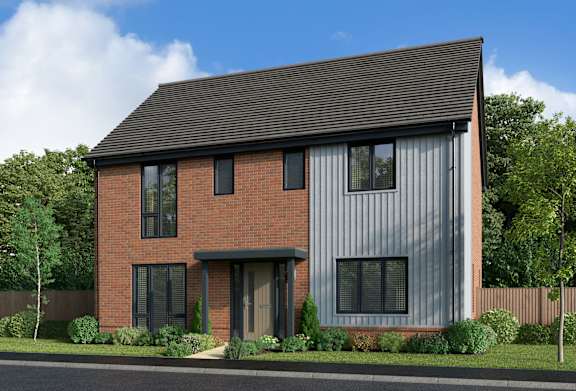 A modern house with a combination of brick and metal materials.