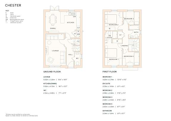 A floor plan of a Chester apartment with a first and ground floor.