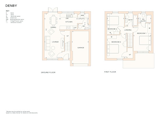 A floor plan of a denby with a ground floor and first floor layout.