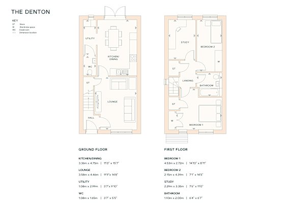 A floor plan for a property called The Denton, showing the layout of the ground and first floor.