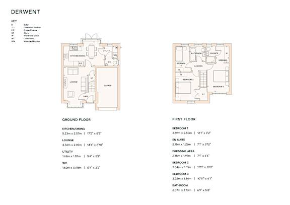 A floor plan for a property named Derwent, showing the layout of the ground and first floor.