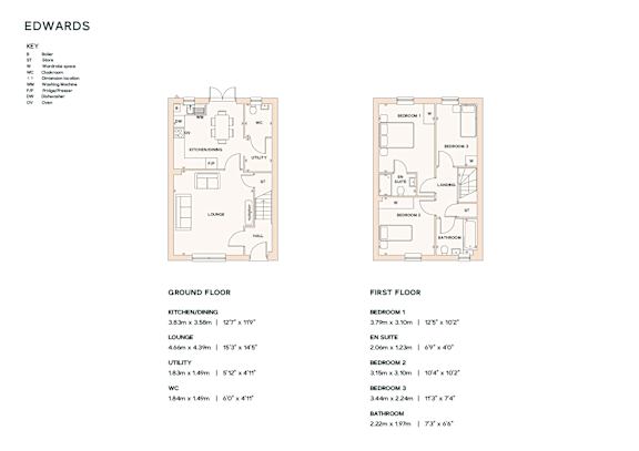 A floor plan for a property named Edwards, showing the layout of the ground and first floor.