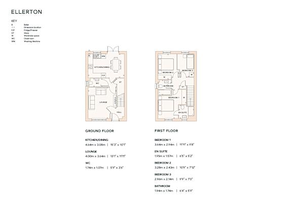 A floor plan for a property named Ellerton, showing the ground floor and first floor layouts with labeled rooms.
