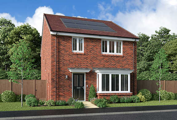 A red brick house with solar panels on the roof.